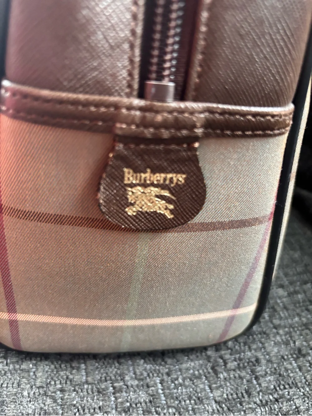 Burberry Tan Plaid Canvas handbag-with Brown Leather Trim